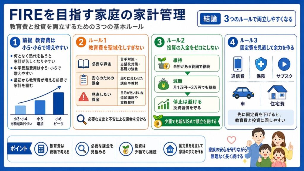 【FIREを目指す家庭の家計管理】教育費と投資を両立するための3つの基本ルール