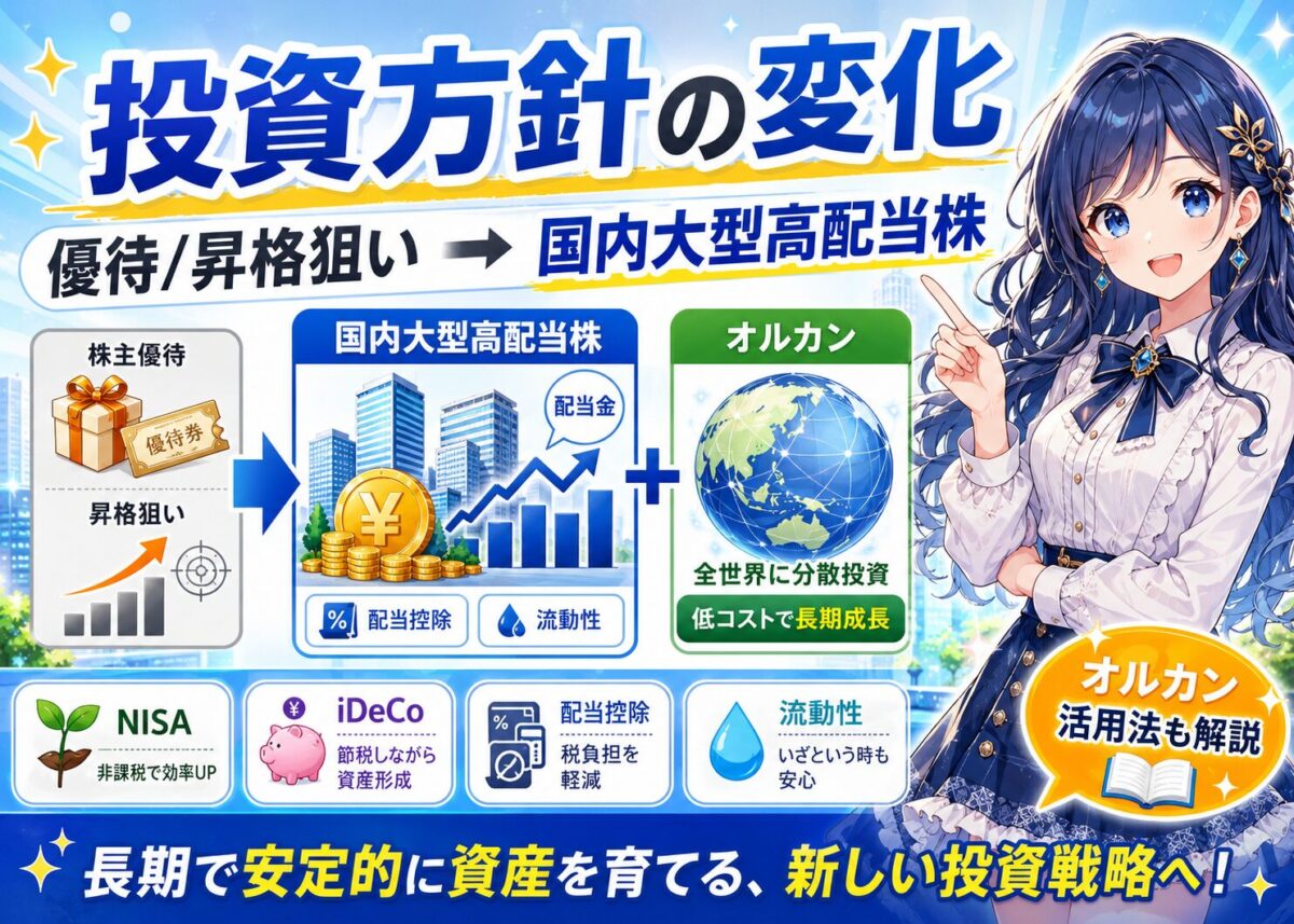 【投資方針の変化】株主優待から国内大型高配当株へ移行した理由とオルカン併用による資産形成術📈